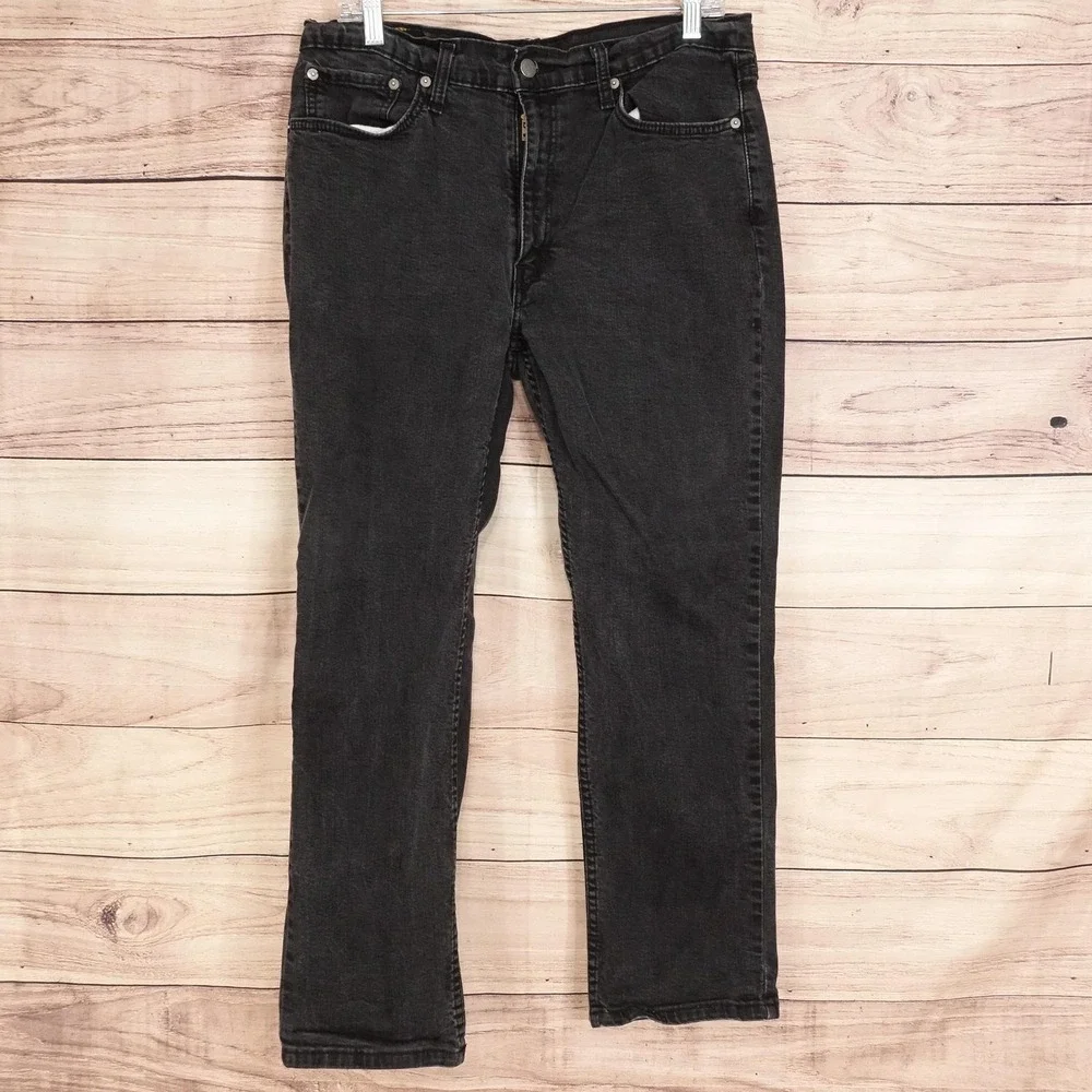 Levis 514 Jeans Mens (33x27) 36x30 Black Slim Straight Stretch Denim